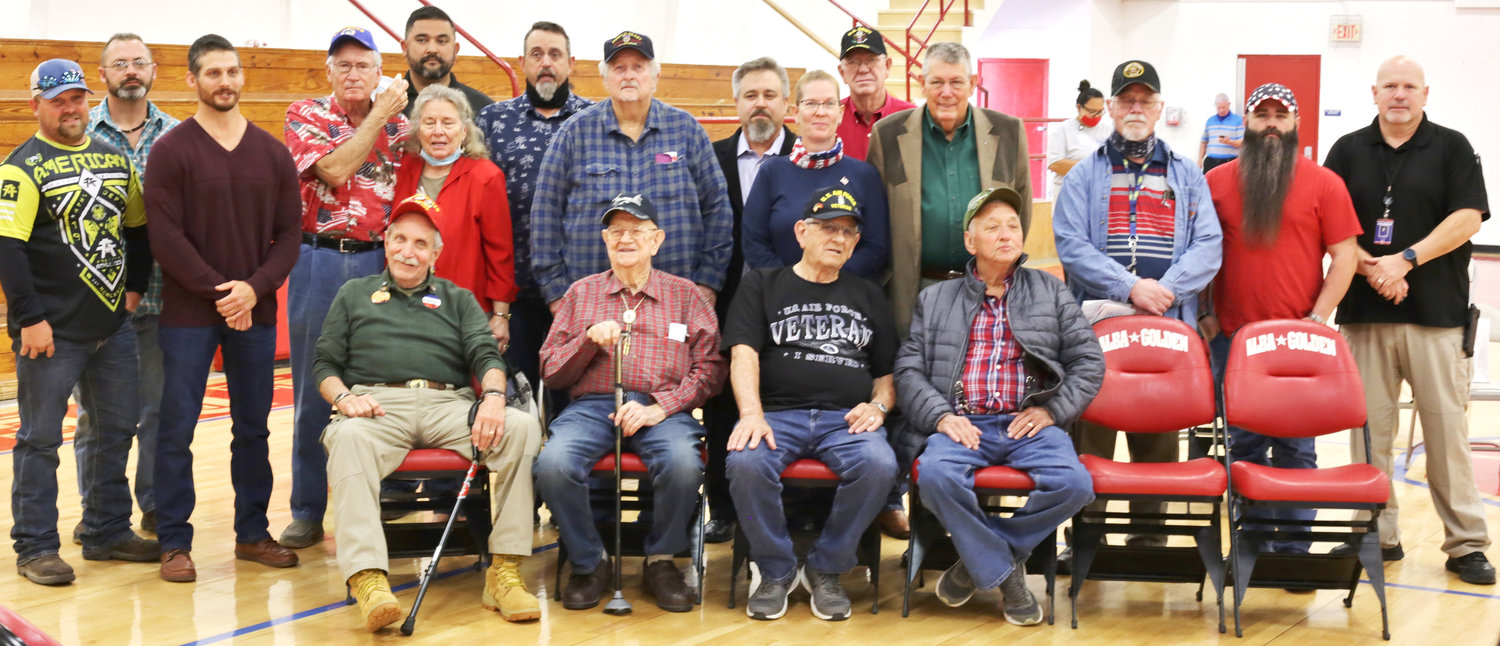 Local veterans shared in the Veterans Day program at Alba-Golden Schools last week. (Monitor photo by John Arbter)